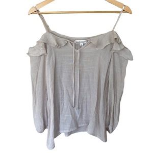 Active USA Off the Shoulder 3/4 Sleeve Flutter Top Tan Small